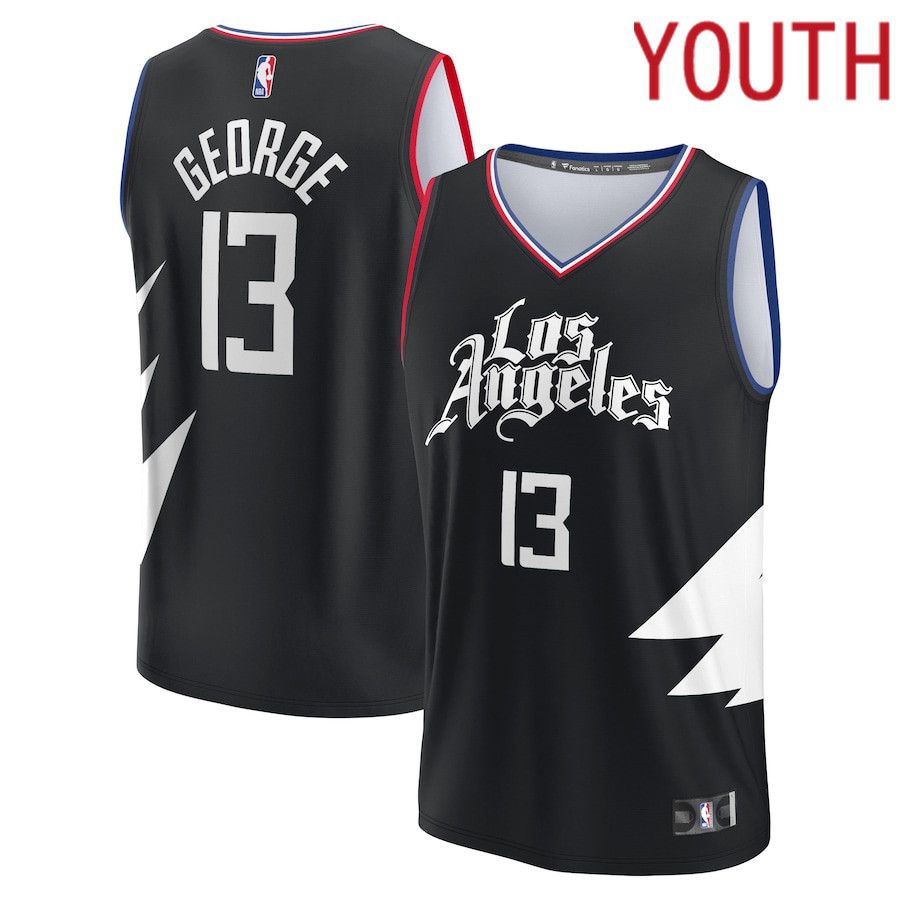 Youth Los Angeles Clippers 13 Paul George Fanatics Branded Black Fast Break Player NBA Jersey
